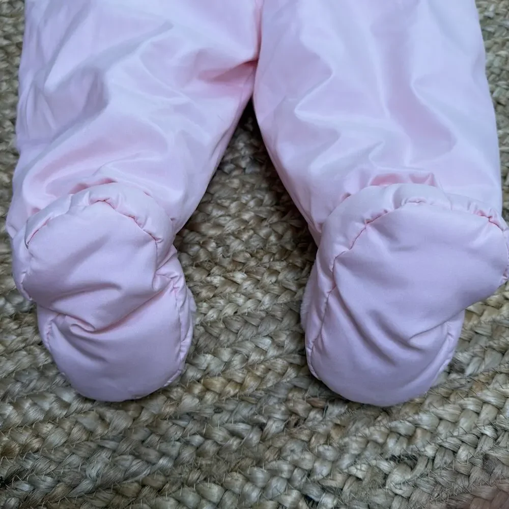 London Fog Vintage Baby Girl Snowsuit size 6-9 month Pink Embroidered Roses Warm